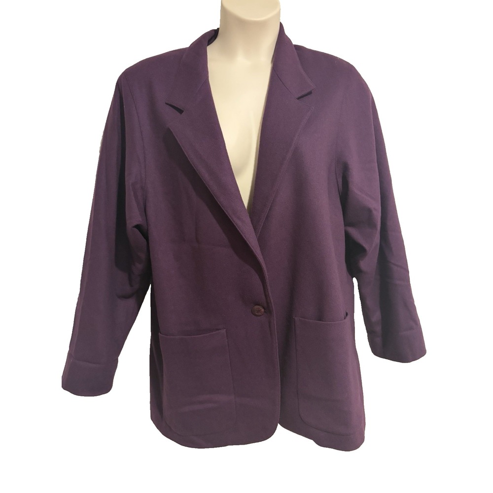 Vtg 80s 100% Wool Plum Purple Blazer Jacket~L~Oversized Androgyny Pockets AS IS